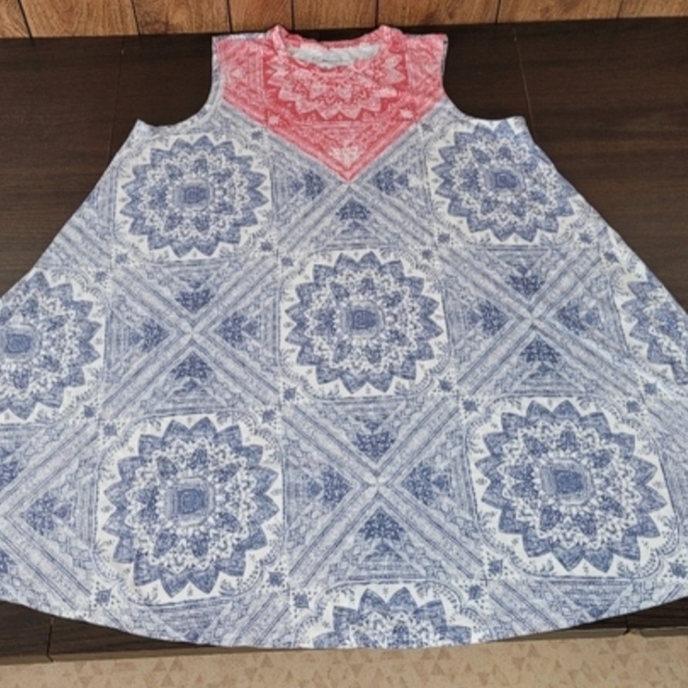 Sonoma Blue and Red Sleeveless Midi Dress XL - Picture 1 of 8
